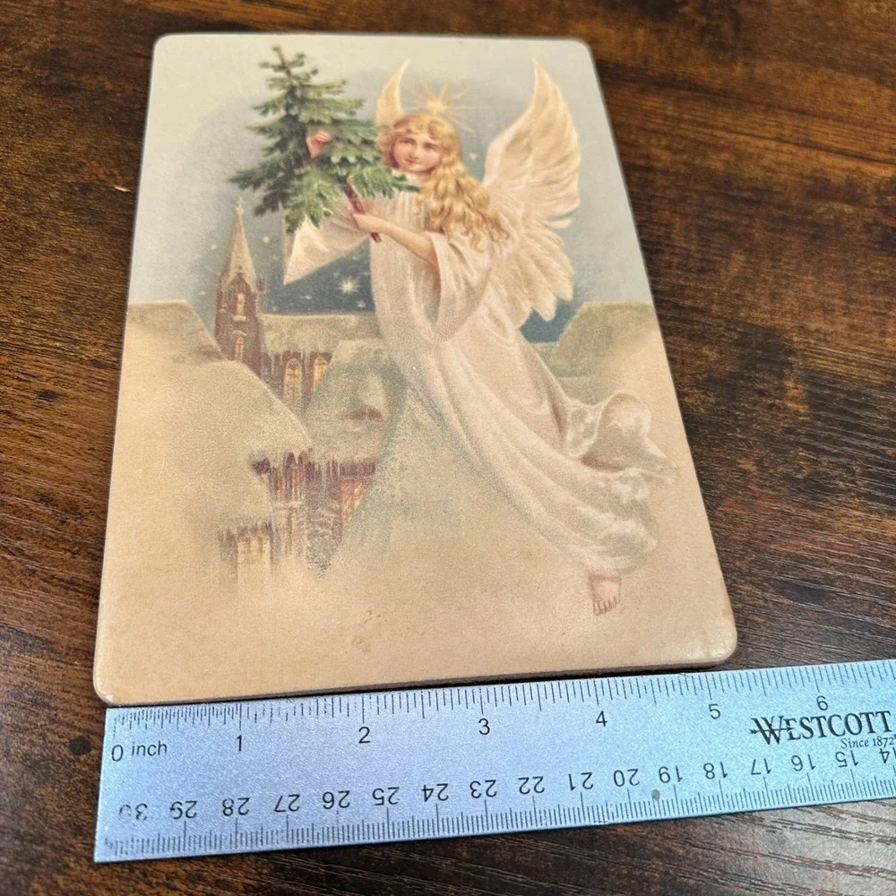 Vintage Victorian Angel Christmas Tree Cork Coasters and Trivet Set 5pc Cottage